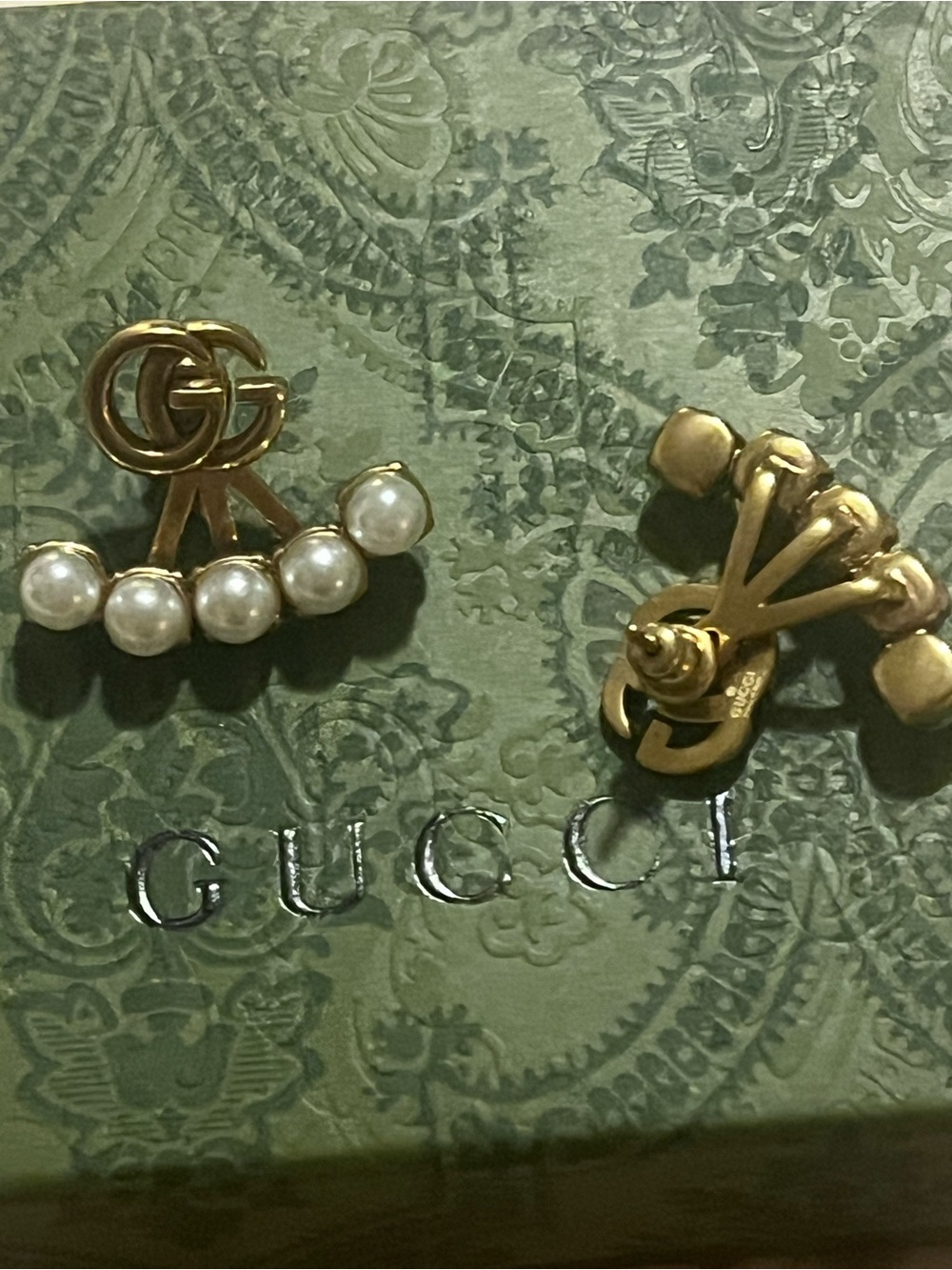 Gucci Gold Double G Pearl Ear Climbers - Picture 2 of 2